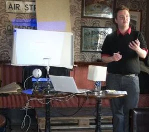 Pete presenting at the first BrightonSEO mini-conference, upstairs at the Quadrant pub in Brighton, 2010